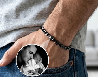 Personalized Photo Projection Bracelet,Photo Picture Inside Bracelet for Men,Memorial Gift,To Be Dad Moment Gift, Father's Day Gifts for Him