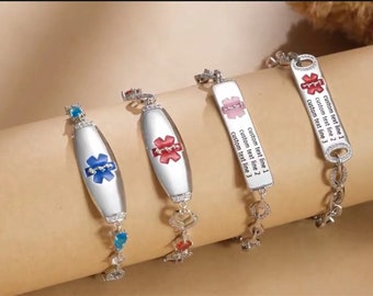 Personalisiertes medizinisches Alarmarmband für Frauen, medizinisches ID-Armband, individuell graviertes Notfallarmband, Geschenk für Allergien und Diabetes