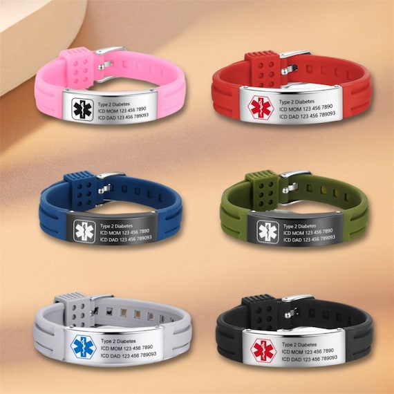Waterproof Sport Medical Alert Bracelet,New Silicone Medical Bracelet,Name ID Adjustable Bracelet, Health Emergency Bracelet for Men & Women
