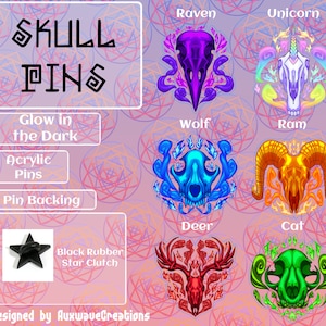 Glow in the Dark Pins - Animal Skulls