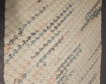 Handcrafted Chunky Knit Baby Blanket: Cream, Pink & Green - 37"x37"