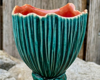 porcelain tasting cup in turquoise and plum