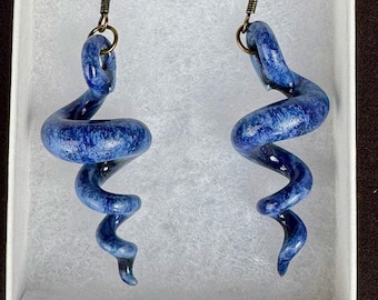 handmade porcelain squiggle earrings in blue