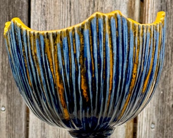 porcelain goblet or wine glass in blue and orange
