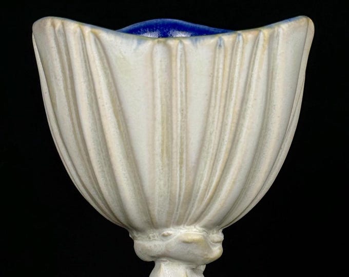 handmade porcelain goblet or tasting cup in white and blue
