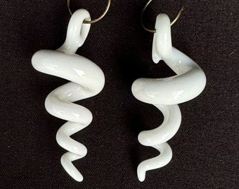 handmade porcelain squiggle earrings in white