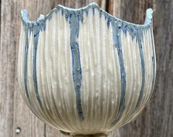 porcelain goblet or wine glass in white and blue