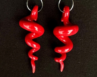 handmade porcelain squiggle earrings in red