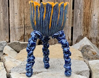 porcelain plant pot in blue and orange