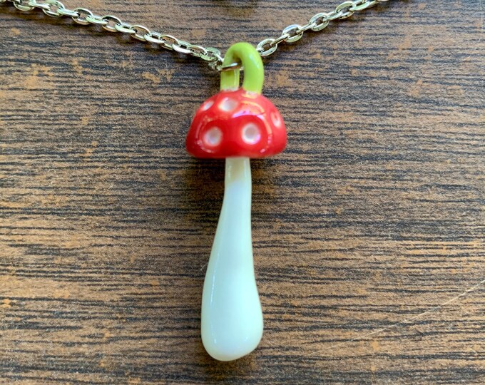 porcelain amanita muscaria mushroom pendant in red and white