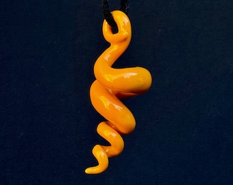 handmade porcelain squiggle pendant in glossy orange