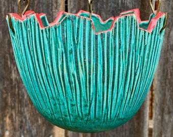 ceramic hanging pot in turquoise and red