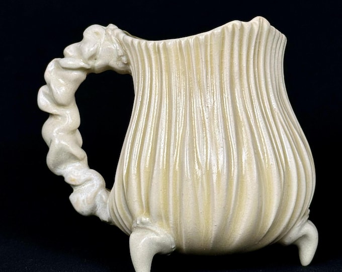 handmade whimsical porcelain mug in white and violet
