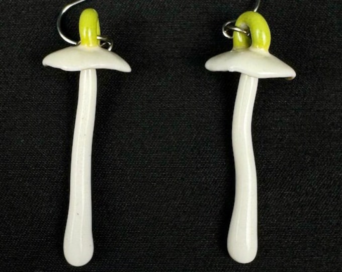 porcelain hypholoma mushroom earrings in white and green