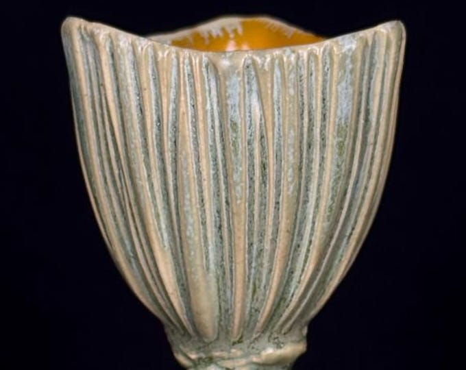 porcelain goblet or tasting cup in green and orange