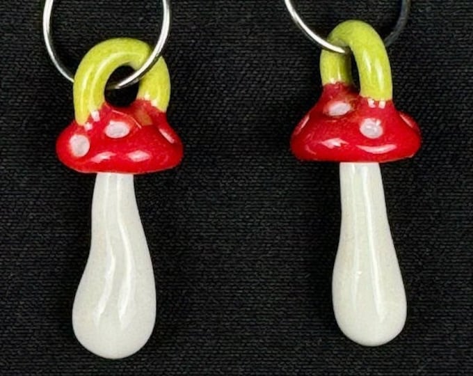 porcelain amanita muscaria mushroom dangle earrings in red and white