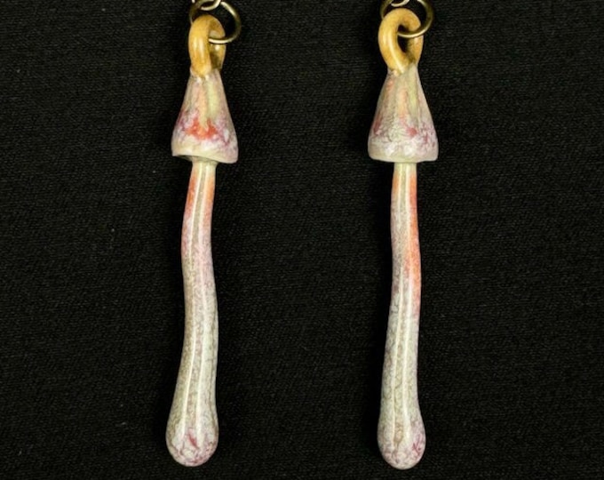 porcelain psilocybin mushroom earrings in purple and green