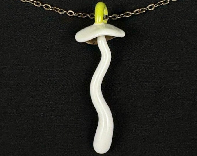 porcelain hypholoma mushroom pendant in white, beige, and green