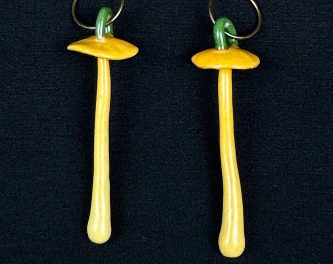 porcelain honey mushroom earrings in golden yellow and green