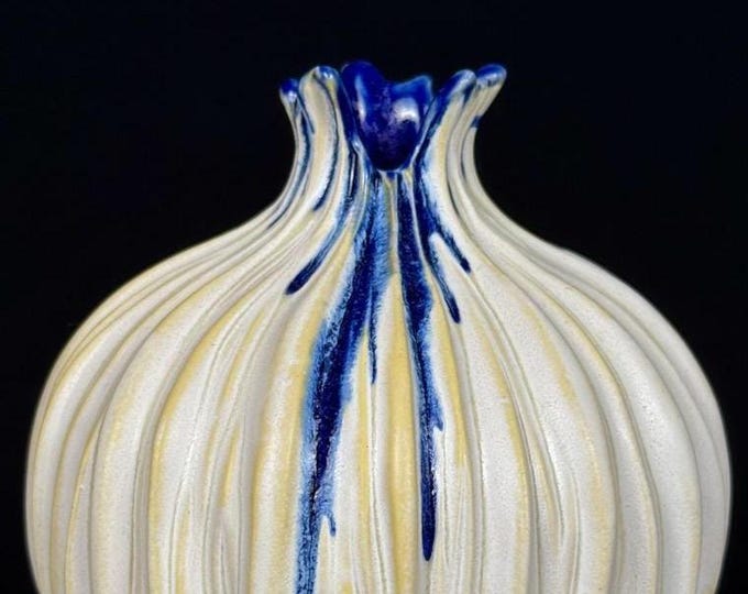 handmade porcelain bud vase in white and blue