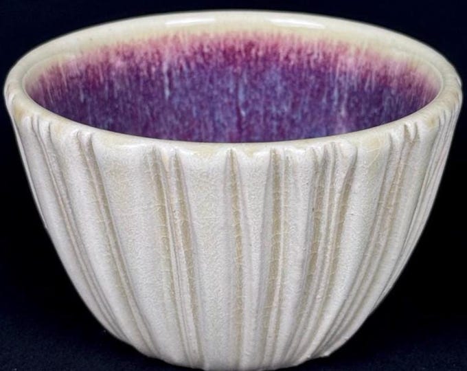 small handmade porcelain bowl in white and violet