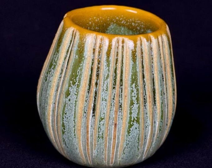 handmade porcelain shot glass in green and orange