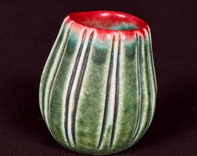 handmade porcelain shot glass in turquoise and red