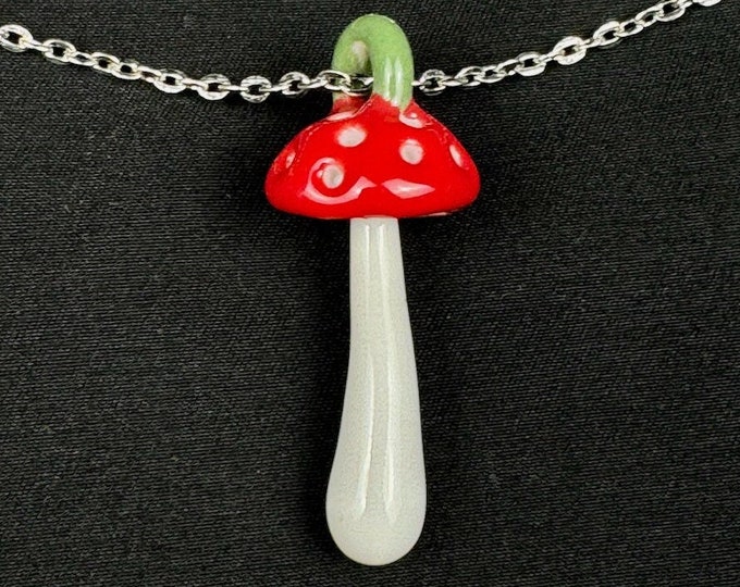porcelain amanita muscaria mushroom pendant in red and white