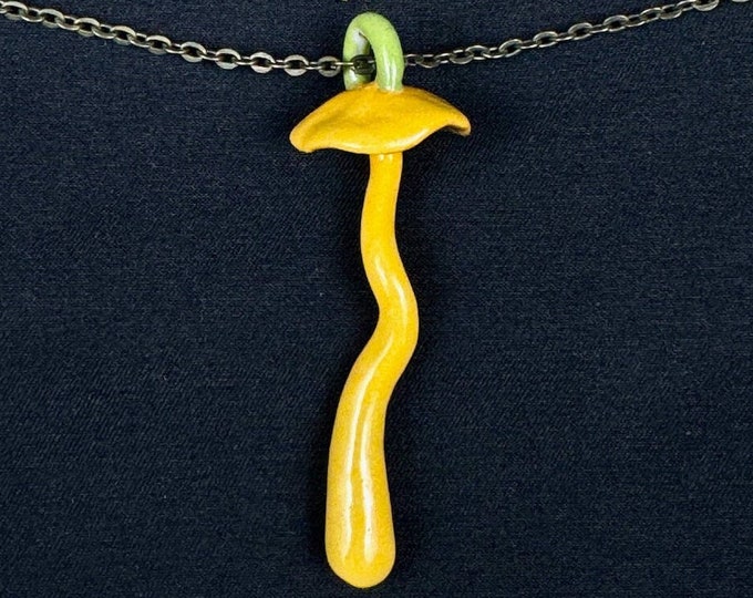 porcelain honey mushroom pendant in golden yellow and green
