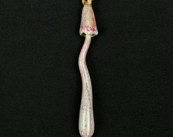 porcelain psilocybin mushroom pendant in sage gray and purple