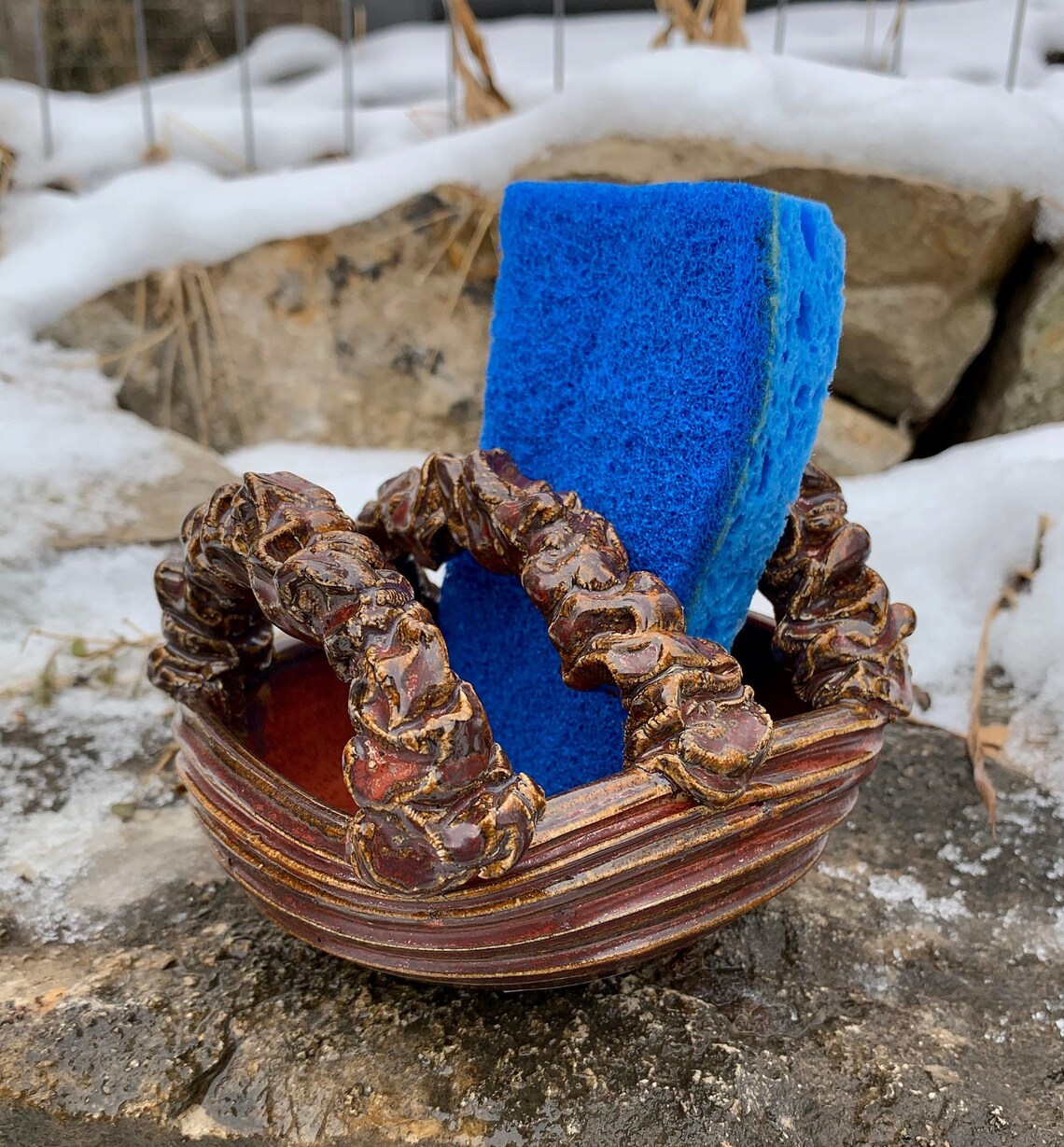 Ceramic Sponge Holder in Red Black and Tan Etsy