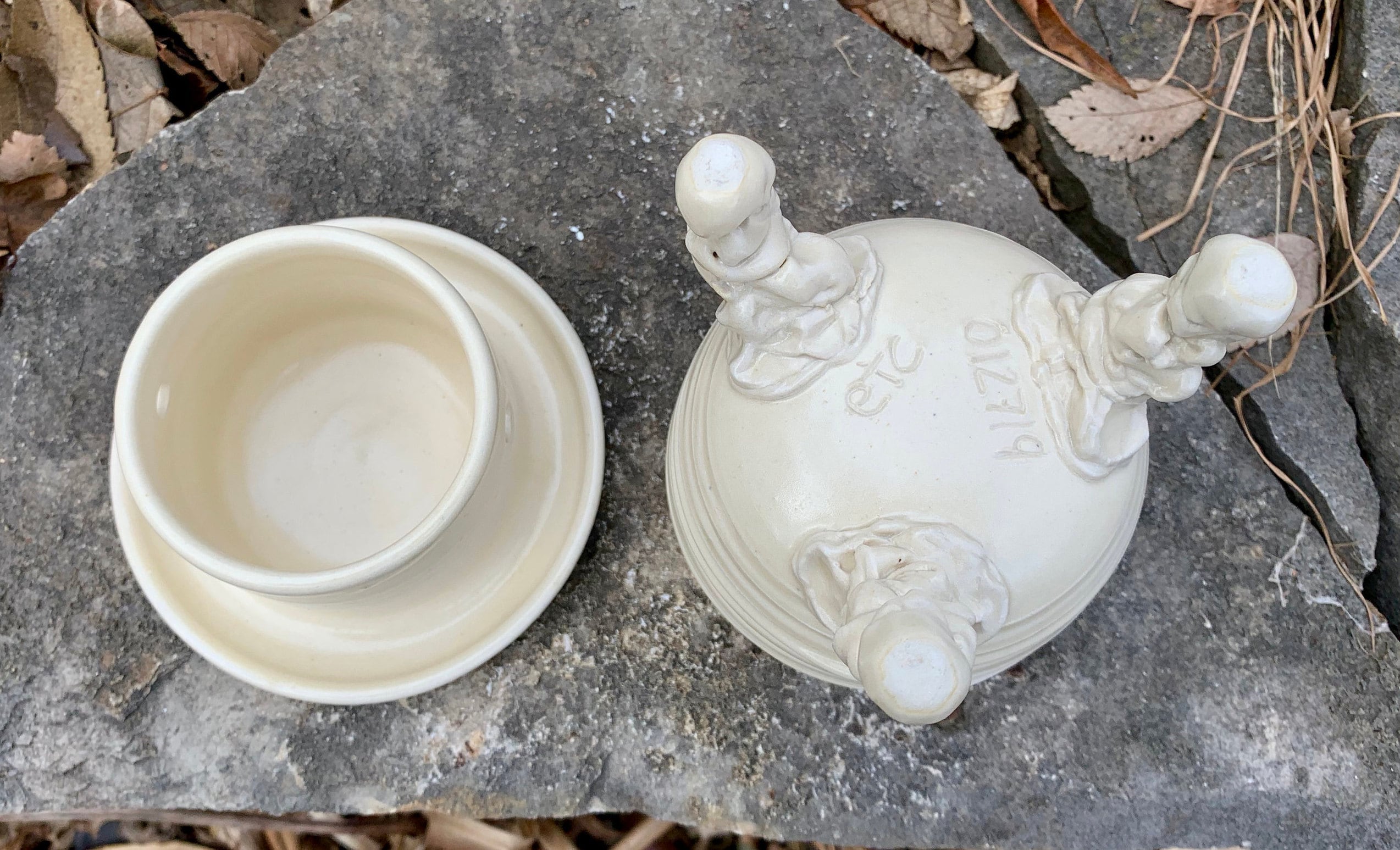 ceramic french butter dish in white