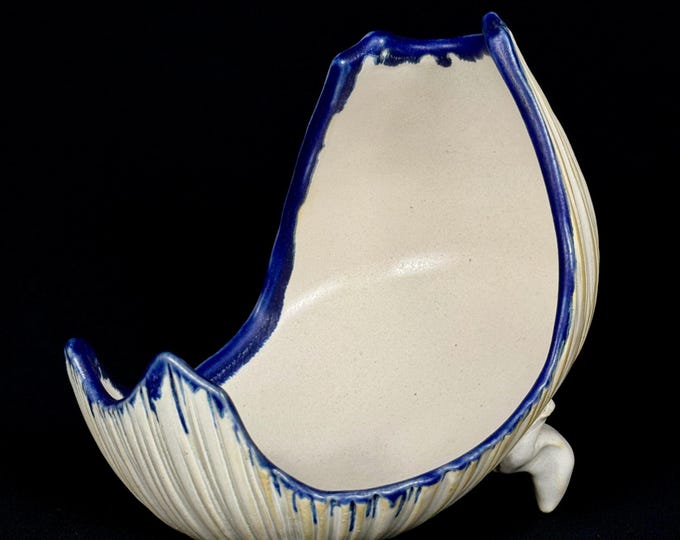 handmade porcelain spoon and ladle rest in white and blue