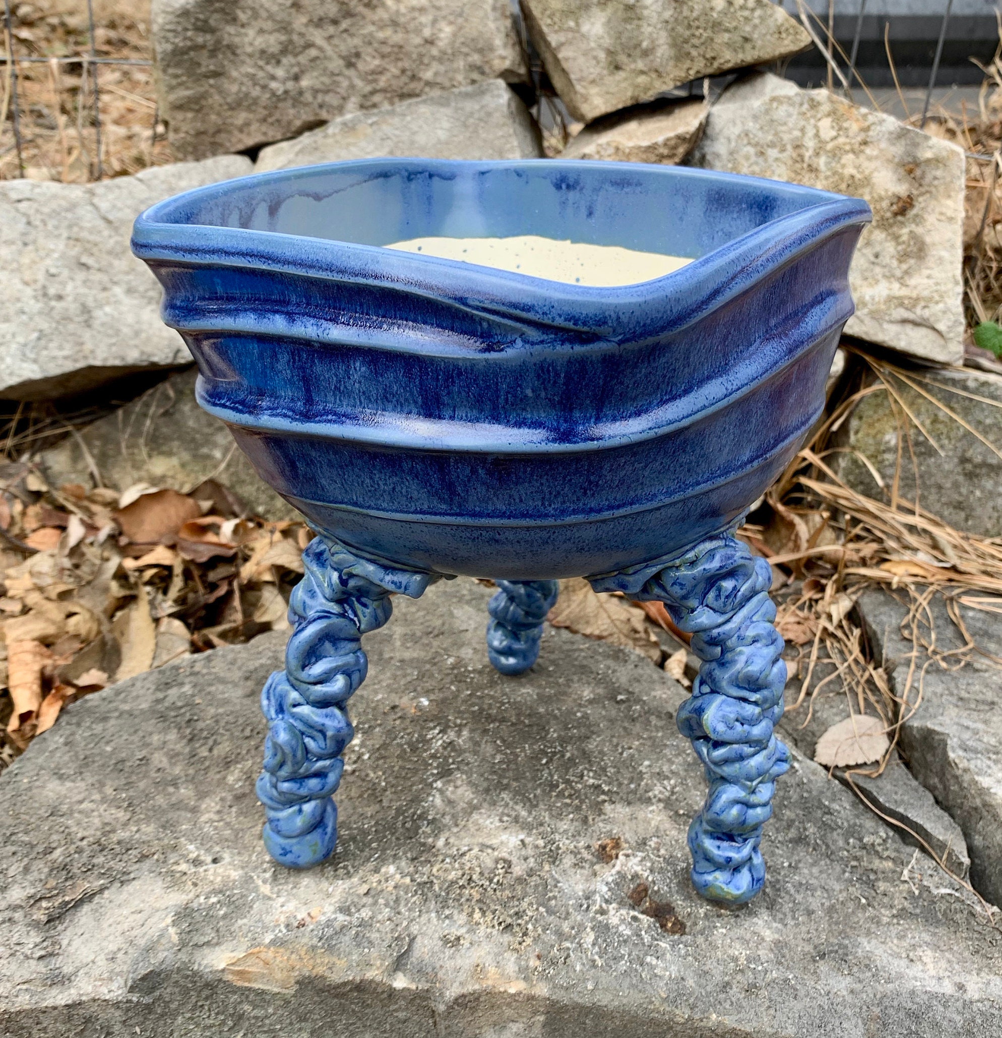 ceramic plant pot or bonsai tray in bright blue