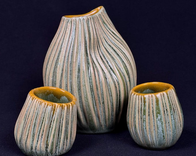 RESERVED for YuanFen Lo pitcher and shot glass set in green and orange