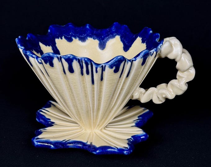 handmade porcelain pour over drip coffee maker in white and blue