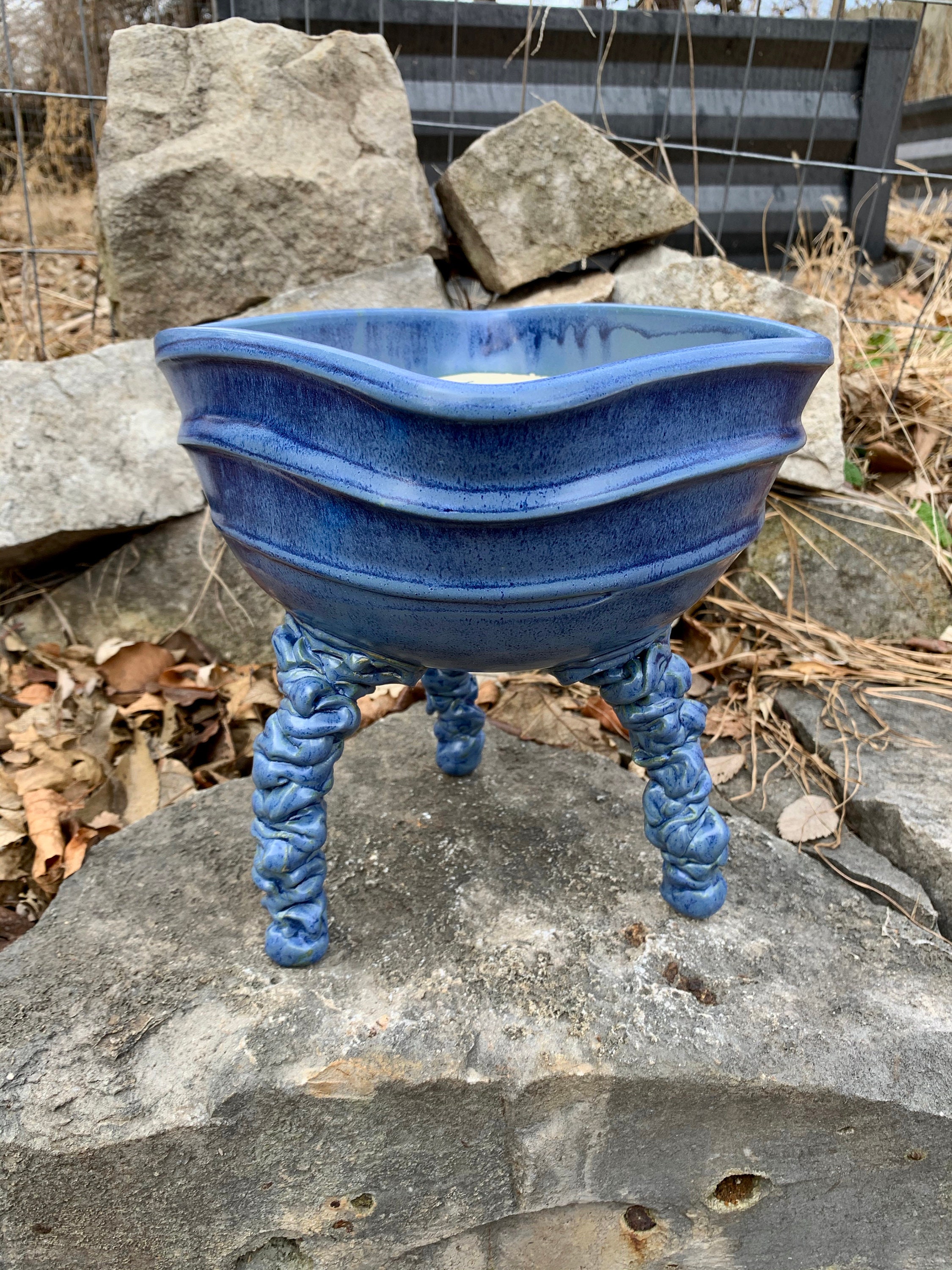 ceramic plant pot or bonsai tray in bright blue