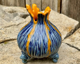 porcelain bud vase in blue and orange