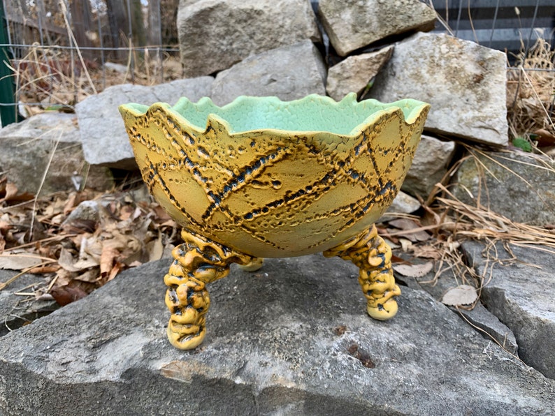 Ceramic Plant Pot or Bonsai Tray in Golden Yellow Black and Etsy