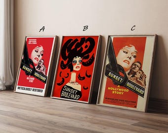 Sunset Boulevard Movie Poster, High Quality Canvas Print Art Posters, Gift for her, Gift for Him, Unframed