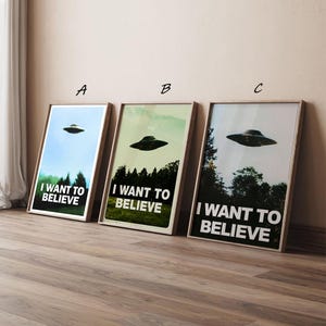 Póster retro "Quiero creer en ovnis", impresiones en lienzo de alta calidad, regalo para ella, regalo para él, sin marco.