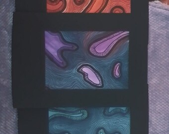 Abstract 3-piece Gouache Painting