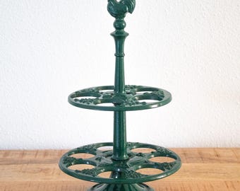 Soporte para huevos de hierro fundido verde vintage: soporte para huevos francés, diseño de gallo, decoración de cocina rústica.