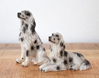 Vintage English Setter Figurines: Resin Dog Collectibles Set in Black and White
