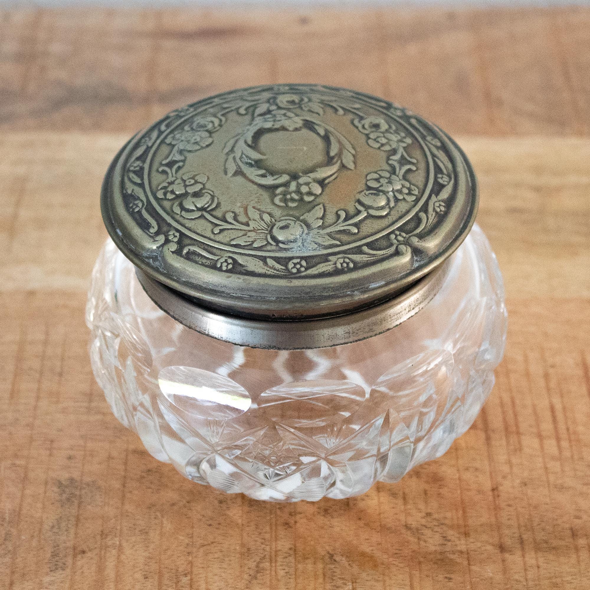 Antique 1880s Crystal Vanity Jar with Ornately Decorated