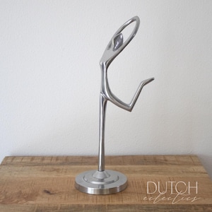 Vintage Metal Ballet Dancer Statue, Abstract Art Design, Aluminum Dancing Female Sculpture, Silver Colored Figurine, Eye Catching Home Decor