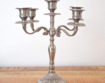 Vintage zilverkleurige metalen 5-armige kandelaar: kandelaar in Italiaanse stijl