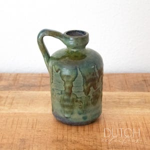 Vintage Ceramic Little Vase, With Green Blue Drip Glaze, Home Decor Pottery, Flower Vase, Small Jug Vase, Stoneware Decoration