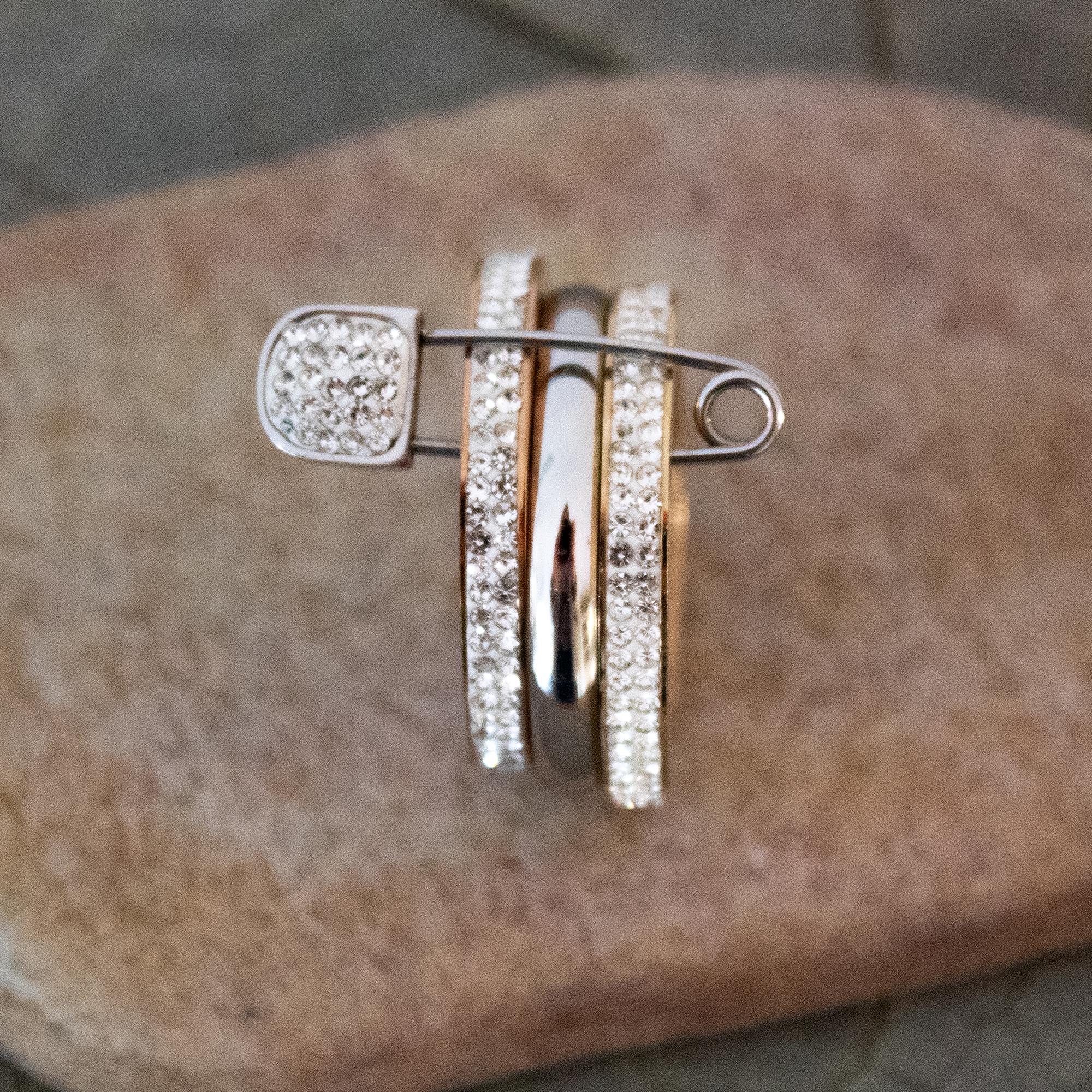 Stainless Steel Safety Pin Ring With Rhinestone: Tricolor Stacked Rings ...