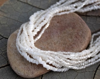 Vintage Multi-Strand White Glass Bead Necklace: Island Beach Shell Style, Pre Owned Jewelry